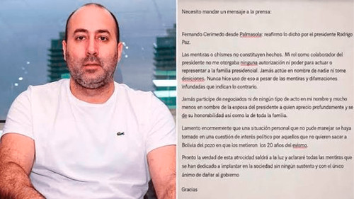 Cerimedo desde Palmasola niega acusaciones y vínculos políticos con el presidente de Chile