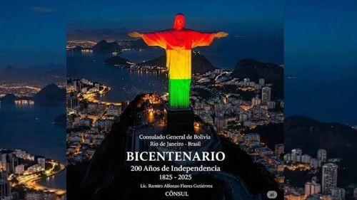 El Cristo Redentor de Brasil se ilumina con la tricolor de Bolivia