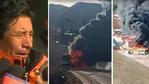 Entre lágrimas, chofer de bus quemado en Llallagua pide ayuda