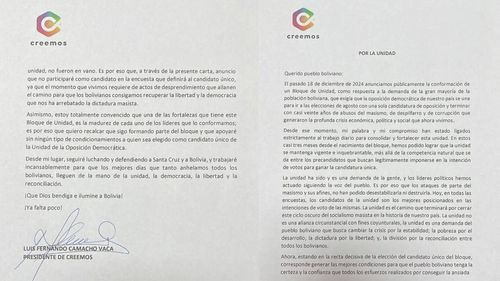 Camacho rechaza participar en encuesta para definir candidato del bloque opositor