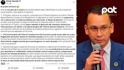 Romer Saucedo reafirma su respaldo a la segunda vuelta y denuncia “usurpación” en el Tribunal Constitucional