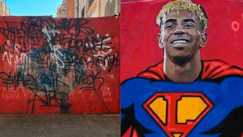 Vandalizan mural de Lamine Yamal  en Barcelona tras su cumpleaños 18