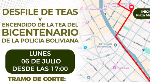 Cierre de vías en el centro paceño por el Desfile de Teas