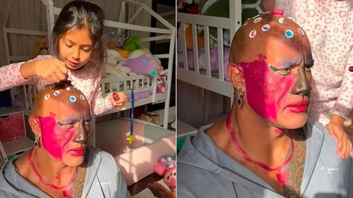 Dwayne Johnson “La Roca” compartió una sesión de maquillaje con sus hijas y conmocionó las redes