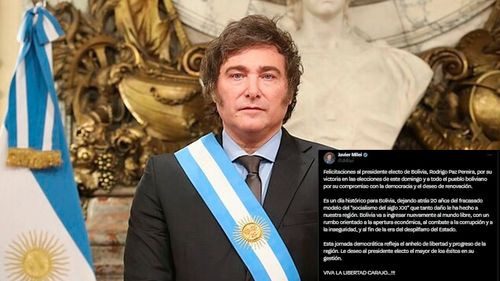 Javier Milei celebra la victoria de Rodrigo Paz y afirma que Bolivia “deja atrás el socialismo del siglo XXI”