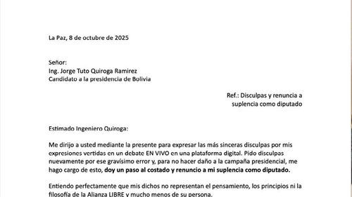 Disculpas públicas y renuncia  irrevocable de Juan Carlos Velarde