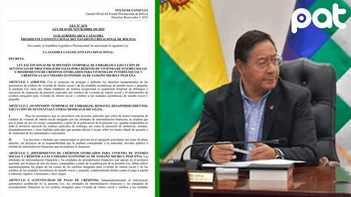 Gobierno promulga ley excepcional para suspender embargos y diferir créditos