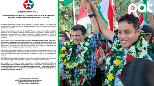PDC anuncia que candidatos Rodrigo Paz y Edman Lara no participarán en debates ni foros