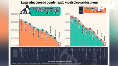 Producción de hidrocarburos líquidos cae 58%; Bolivia importa más de 50.000 barriles